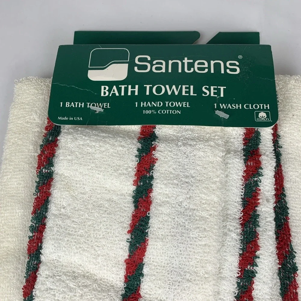 Santana Bath Towel Set Vintage Christmas Candle, Holy Red‎ And Green Made In USA